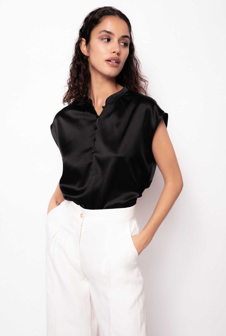 Black Women's Pinko Sleeveless Satin Shirts | Ireland-56127389