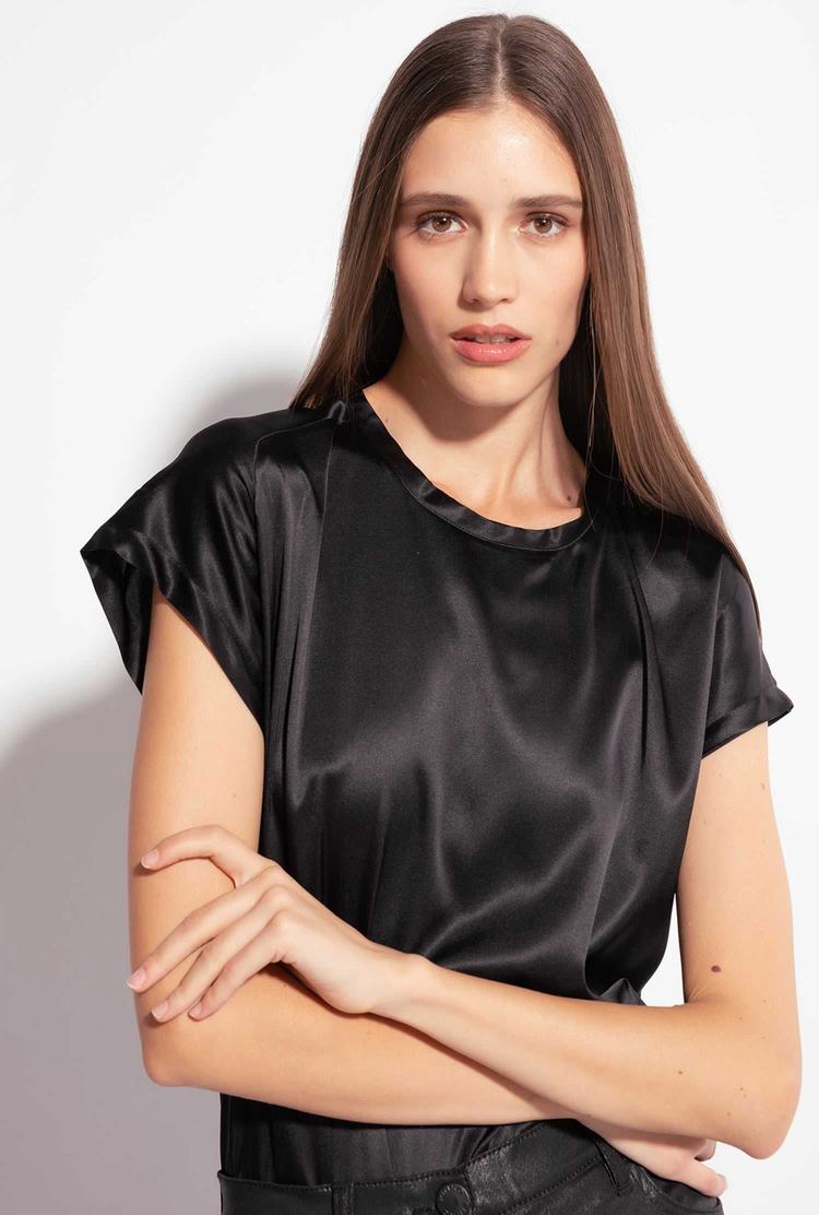 Black Women's Pinko Stretch Satin Shirts | Ireland-42786159