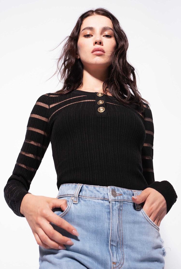 Black Women's Pinko Transparent Stripes Sweaters | Ireland-78536199