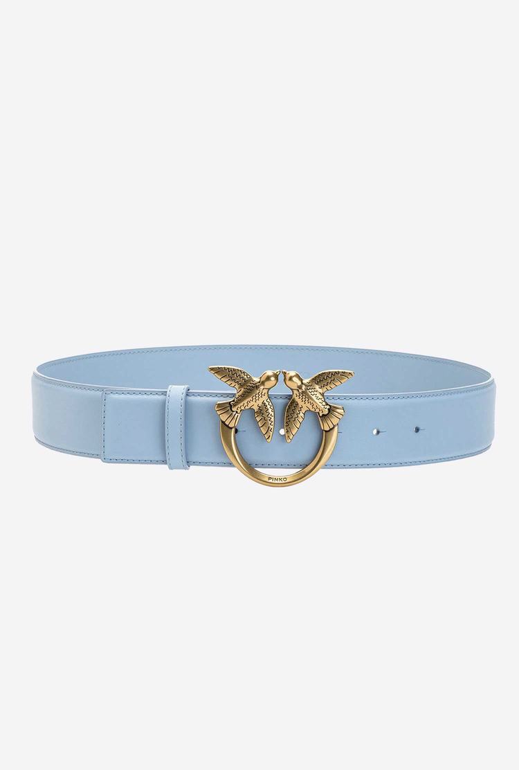 Blue Light Gold Women's Pinko Love Birds Leather Belts | Ireland-95716409