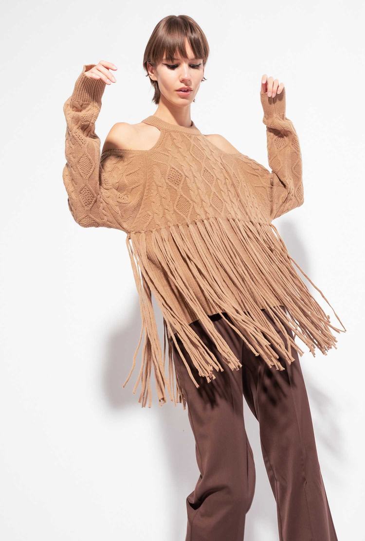 Brown Beige Women's Pinko Fringing Pullover | Ireland-98152469