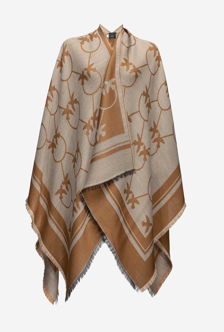 Brown/Beige Women's Pinko Large Love Birds Shawl Scarves | Ireland-30486599