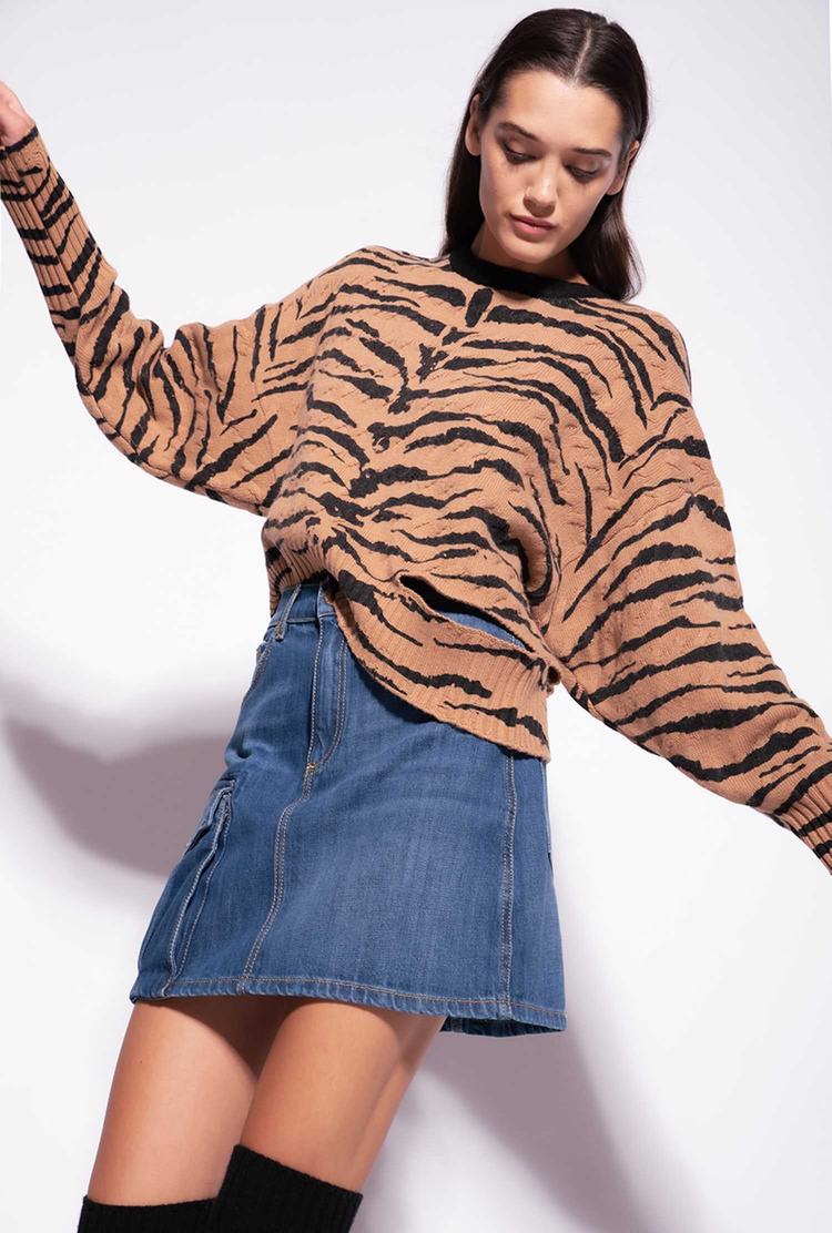 Brown/Black Women's Pinko Tiger Print Pullover | Ireland-75320849