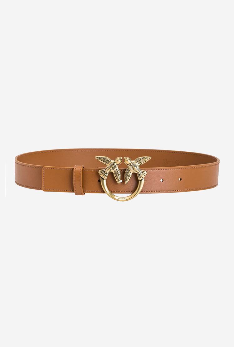 Brown Gold Women's Pinko Love Birds Leather Belts | Ireland-02513499