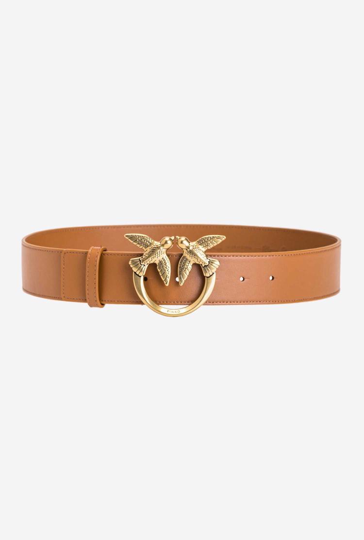 Brown Gold Women's Pinko Love Birds Leather Belts | Ireland-21759349