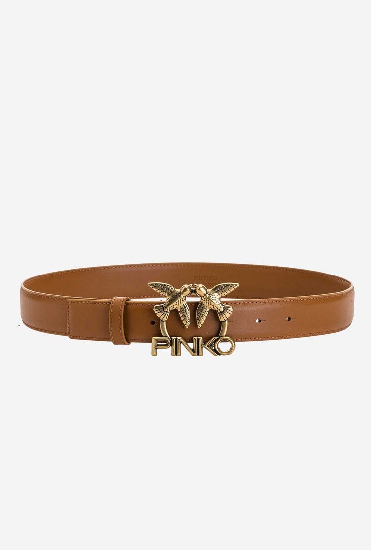 Brown Gold Women's Pinko Love Birds Leather Belts | Ireland-41820369