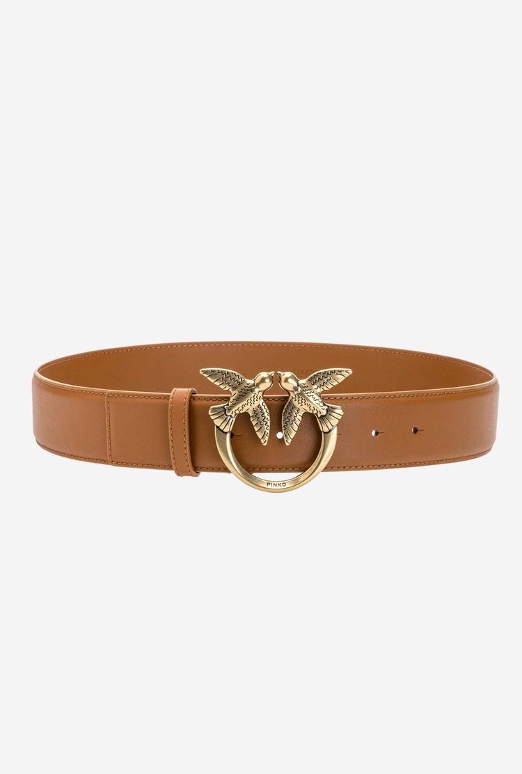 Brown Gold Women's Pinko Love Birds Leather Belts | Ireland-42093189