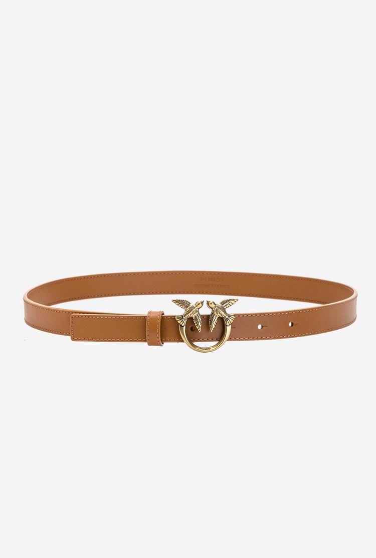 Brown Gold Women's Pinko Love Birds Thin Leather Belts | Ireland-45820169