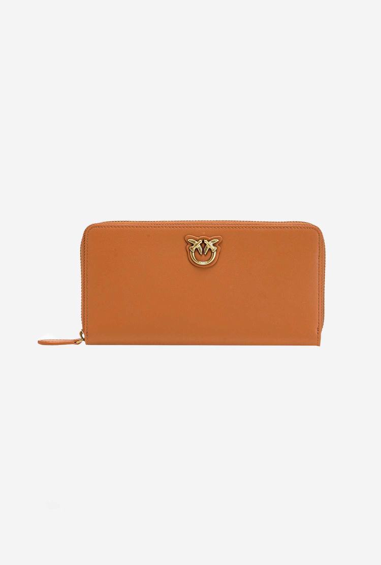 Brown Gold Women's Pinko Zip-around Leather Purses | Ireland-94236109