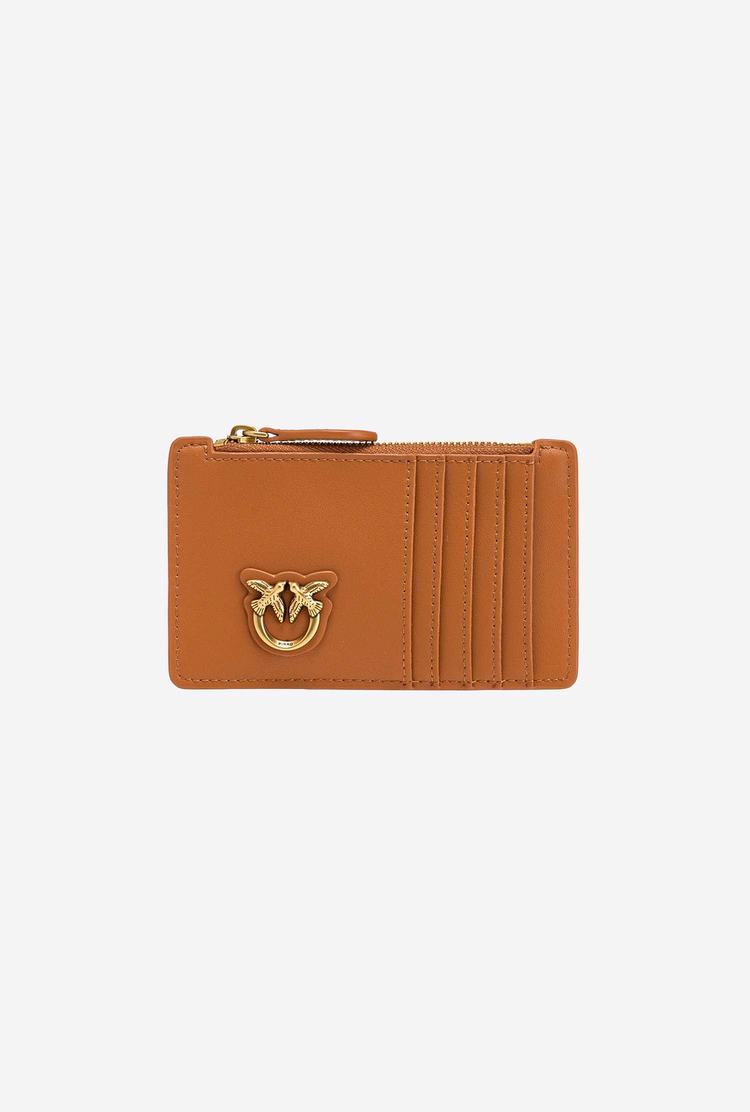 Brown Gold Women's Pinko Zipped Card Holder Purses | Ireland-69283519