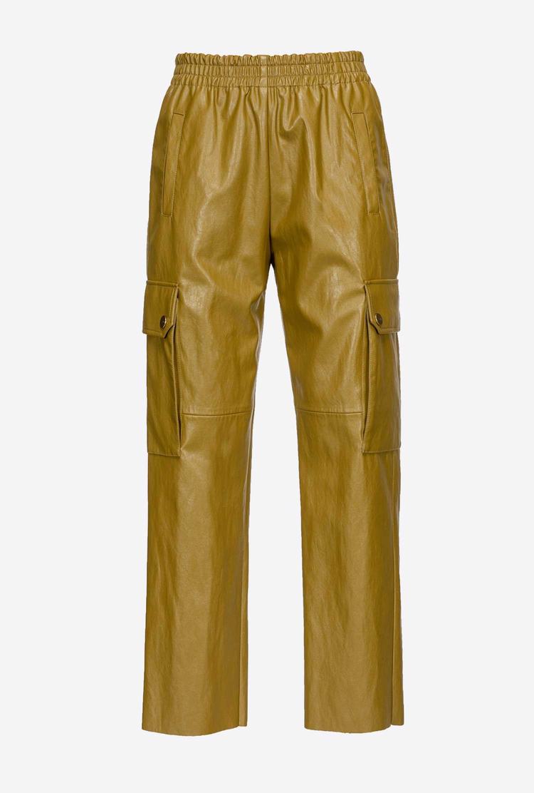 Brown Women's Pinko Leather-look Cargo Pants | Ireland-29341709