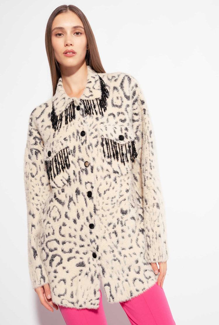 Cream/Black Women's Pinko Animal-print Faux Fur Jackets | Ireland-83506299