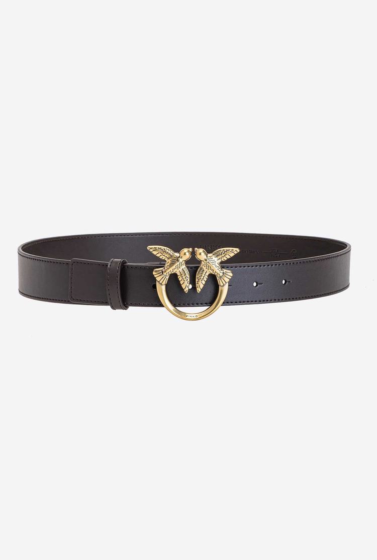 Dark Brown Gold Women's Pinko Love Birds Leather Belts | Ireland-39607129