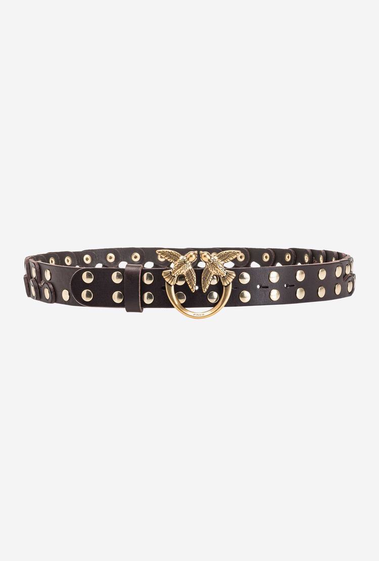 Dark Brown Gold Women's Pinko Studs Belts | Ireland-91842079