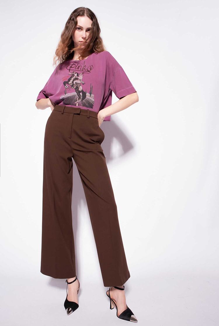 Dark Brown Women's Pinko Loose-fitting Stretch Pants | Ireland-01436289