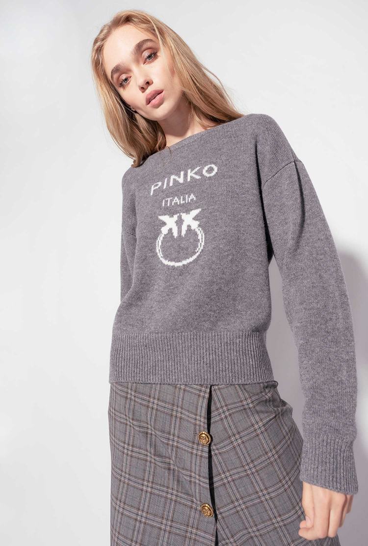 Deep Grey Women's Pinko Love Birds Pullover | Ireland-74283059