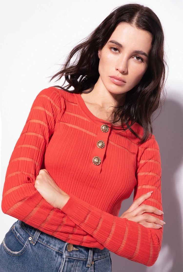 Deep Red Women's Pinko Transparent Stripes Sweaters | Ireland-43817909