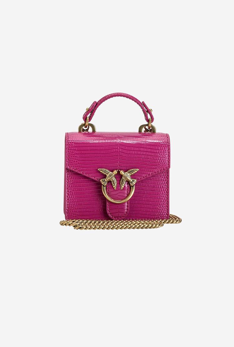 Fuchsia Gold Women's Pinko Micro Love Bag Handle Lizard Handbag | Ireland-86742109