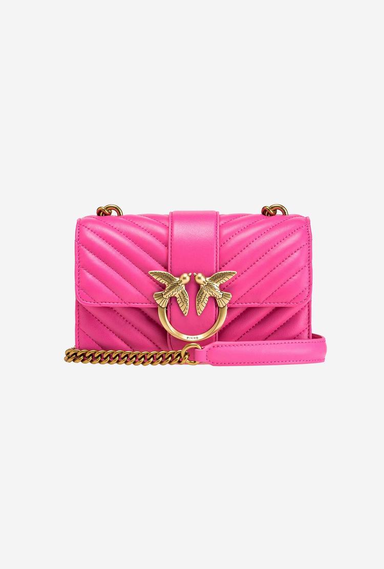 Fuchsia Gold Women's Pinko Mini Love Bag Icon Chevron Crossbody Bags | Ireland-02394719