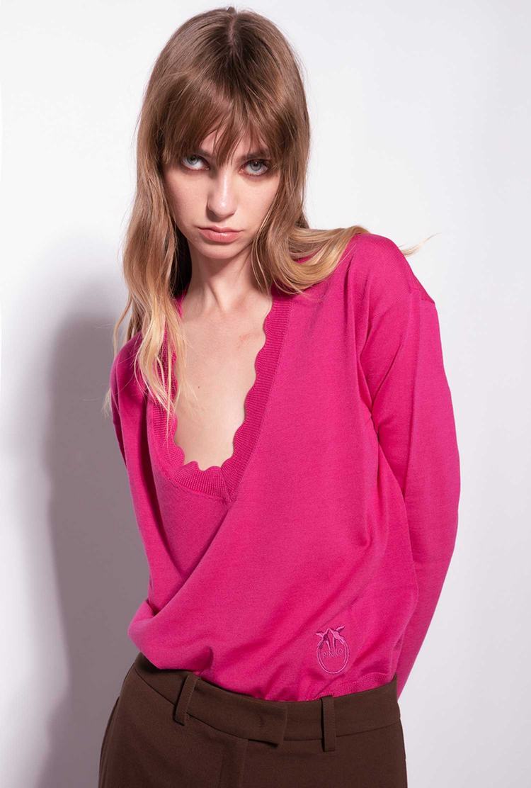 Fuchsia Women's Pinko Love Birds Embroidery Pullover | Ireland-01279469