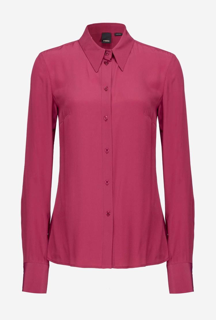 Fuchsia Women's Pinko Slim-fit Silk-blend Shirts | Ireland-06231949