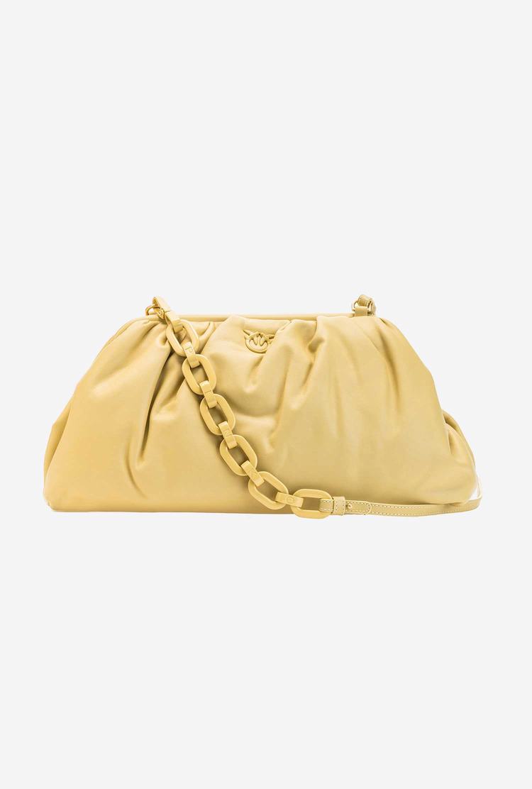 Gold Women's Pinko Maxi Chain Clutch Block Colour Handbag | Ireland-91207389