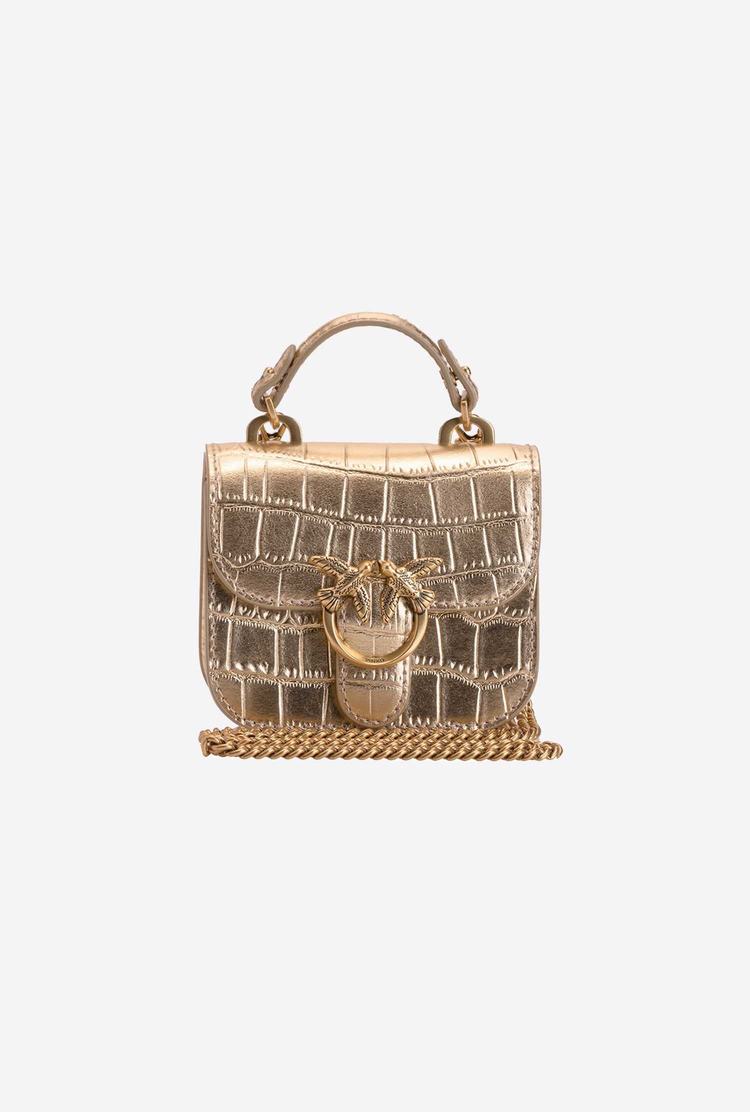 Gold Women's Pinko Micro Love Bag Bell Croco Handbag | Ireland-20345769