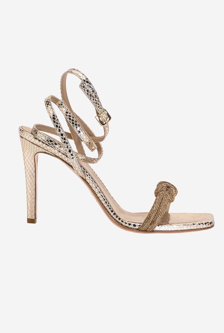 Gold Women's Pinko Rhinestone Knot Sandals | Ireland-19250879