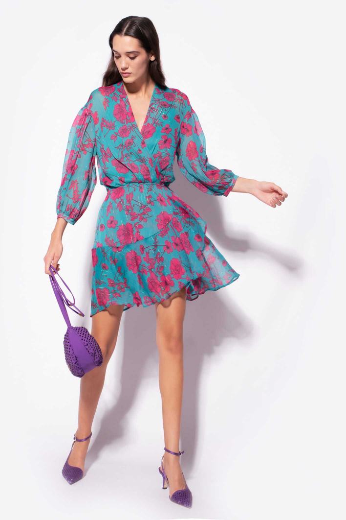 Green/Fuchsia Women's Pinko Graphic Floral Mini Dress | Ireland-17283649