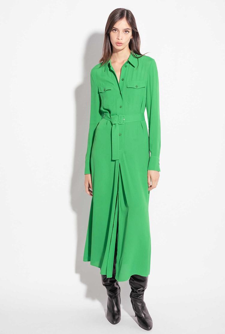 Green Women's Pinko Long Sable Dress | Ireland-19367859