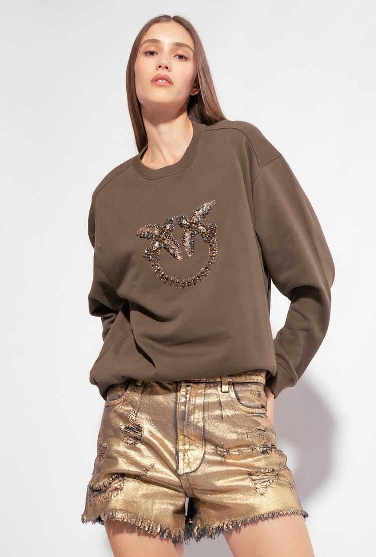 Green Women's Pinko Love Birds Embroidery Sweatshirt | Ireland-32568749