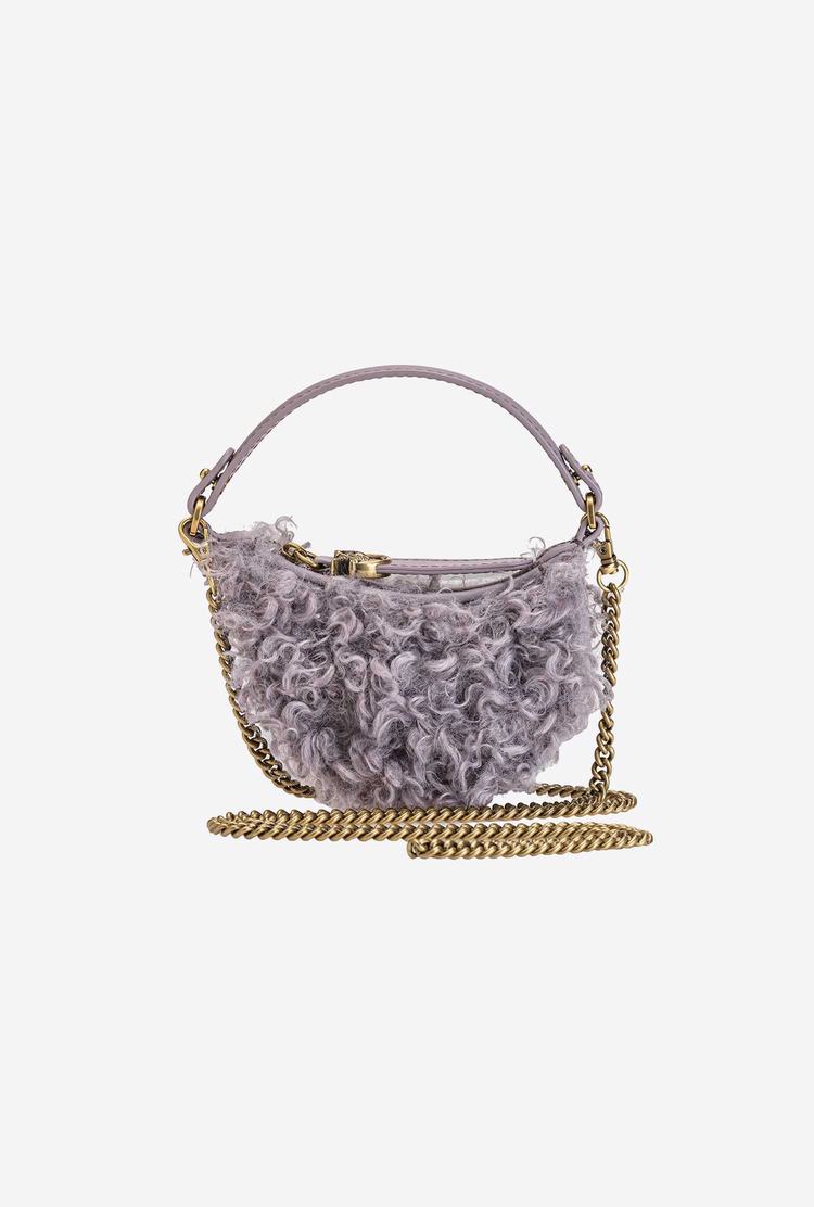 Grey Gold Women's Pinko Micro Long Half Moon Bag Eco Sheepskin Handbag | Ireland-63107549