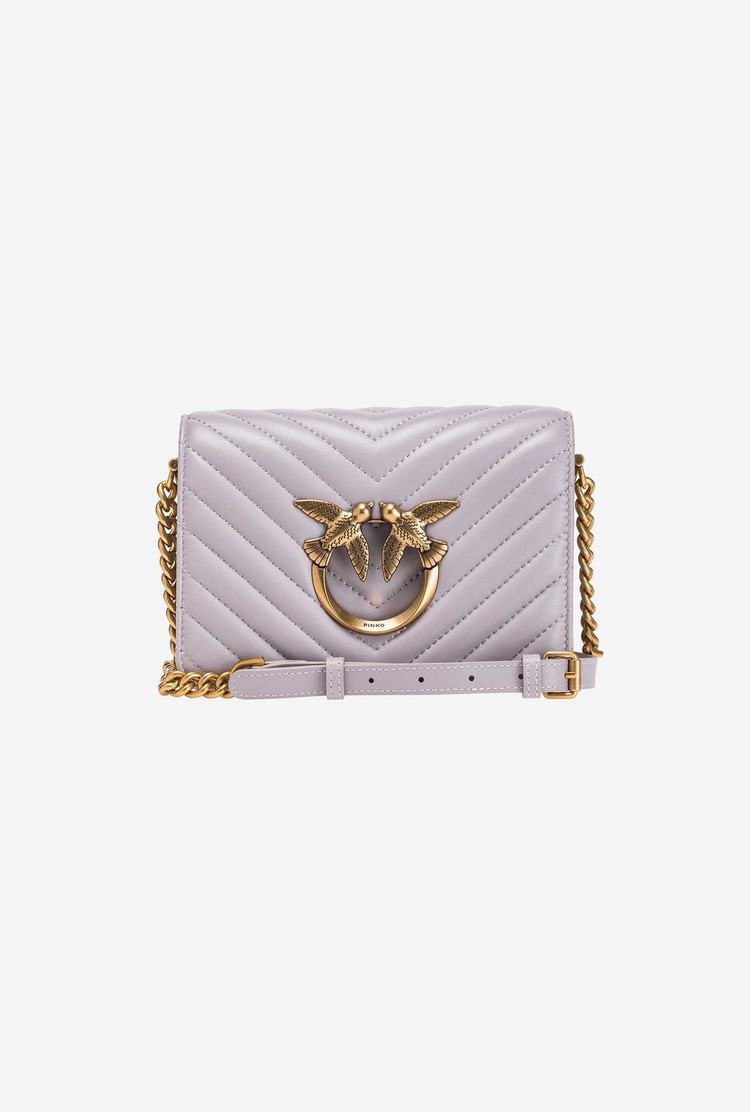 Grey Gold Women's Pinko Mini Love Bag Click Chevron Crossbody Bags | Ireland-08613759