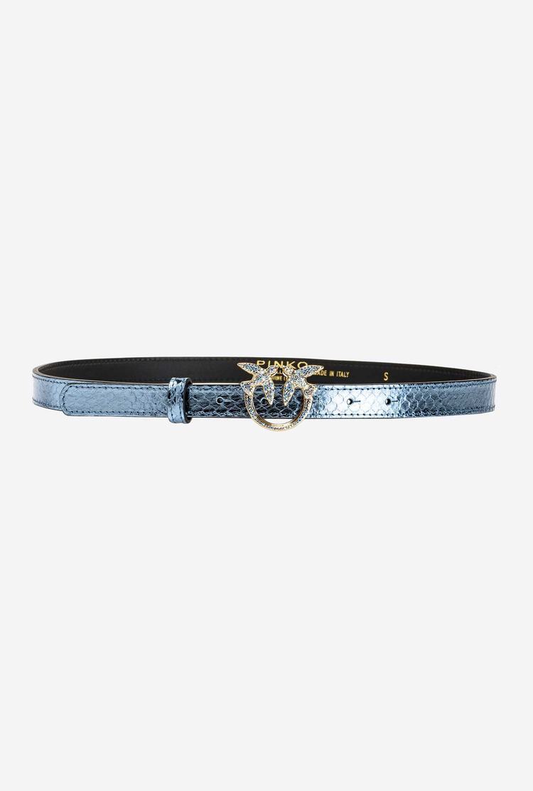 Light Blue Gold Women's Pinko Galleria Thin Laminated Reptile Skin Belts | Ireland-87436019