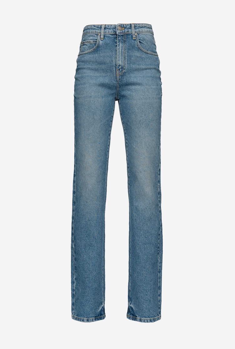 Light Blue Women's Pinko Flared Dark Denim Jeans | Ireland-63149759