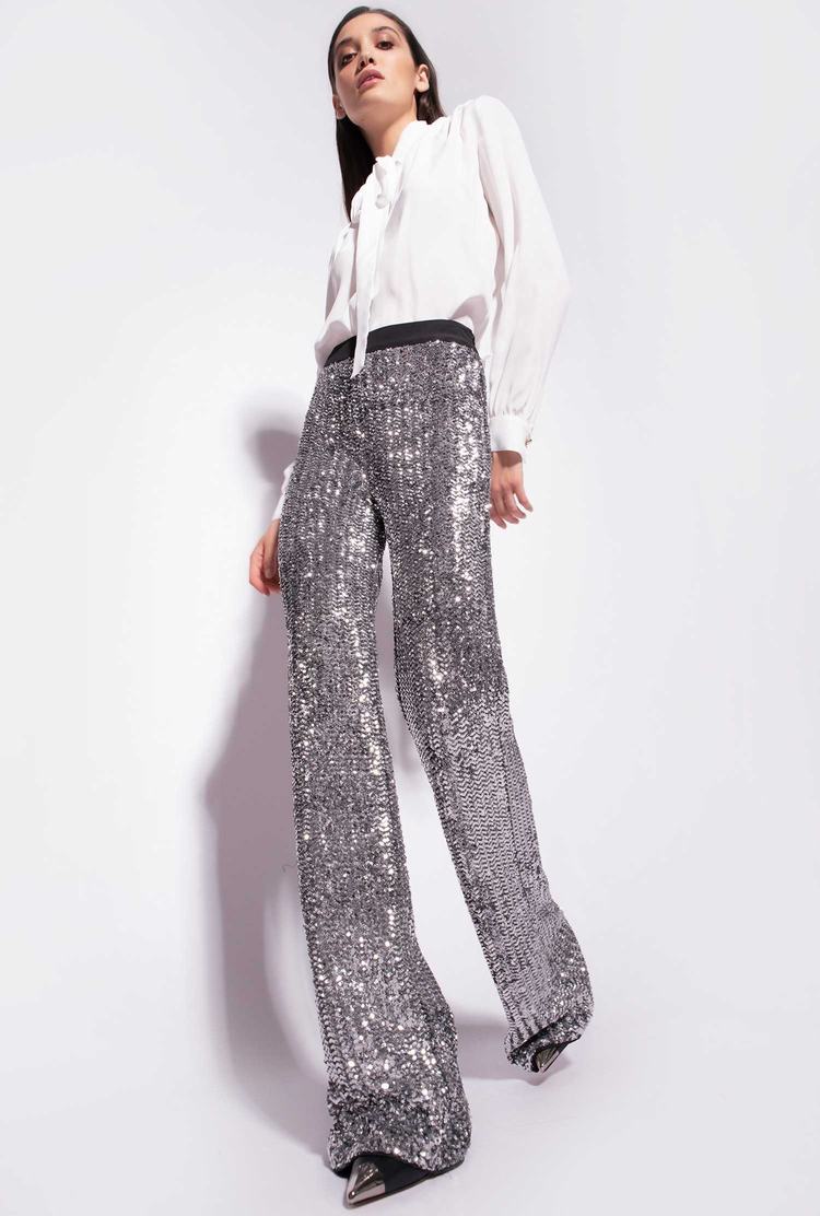 Metal Silver Women's Pinko All-over Sequin Embellishment Pants | Ireland-65971049