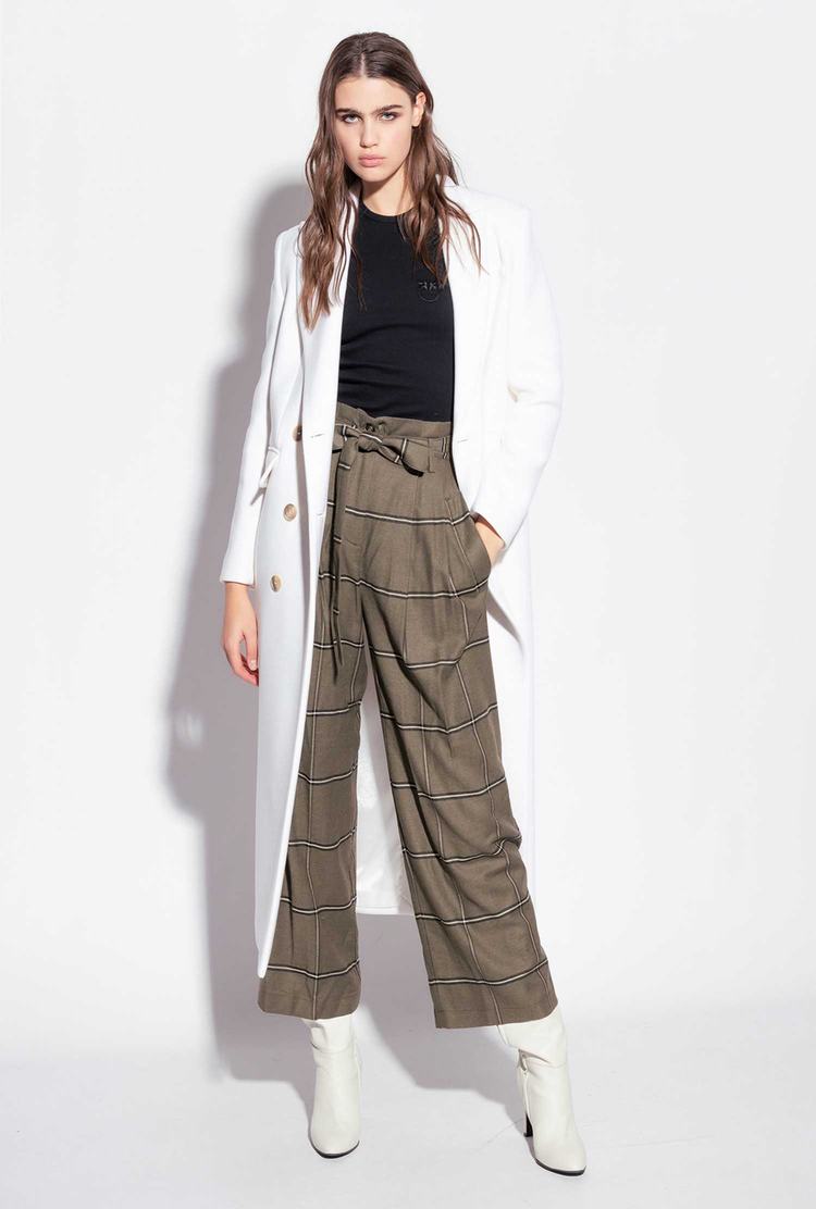 Multicolor Green/Beige Women's Pinko Wide-leg Check Pants | Ireland-79615489