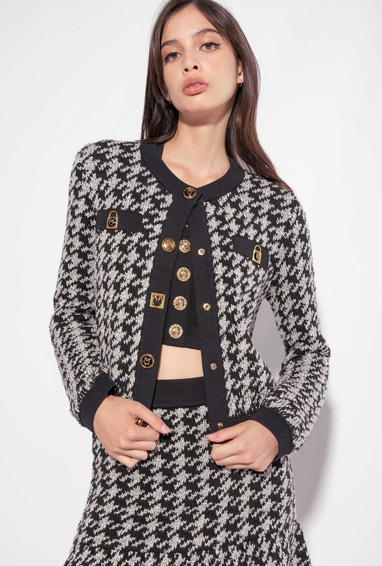 Multicolor White/Black Women's Pinko Boxy Houndstooth Jackets | Ireland-68924759