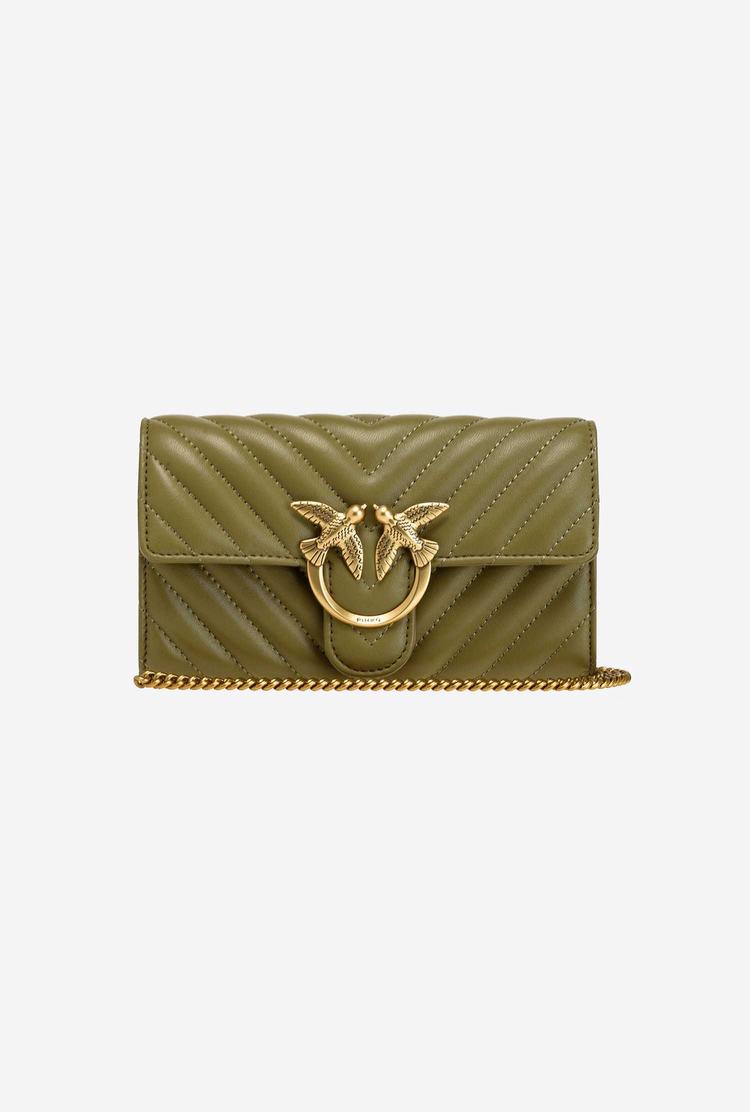 Olive Green Gold Women's Pinko Love Bag Chevron Purses | Ireland-36527149