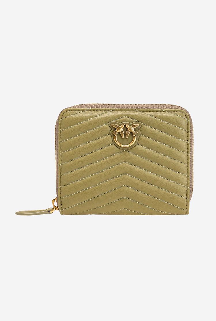 Olive Green Gold Women's Pinko Small Zip-around In Chevron-patterned Nappa Leather Purses | Ireland-89523149