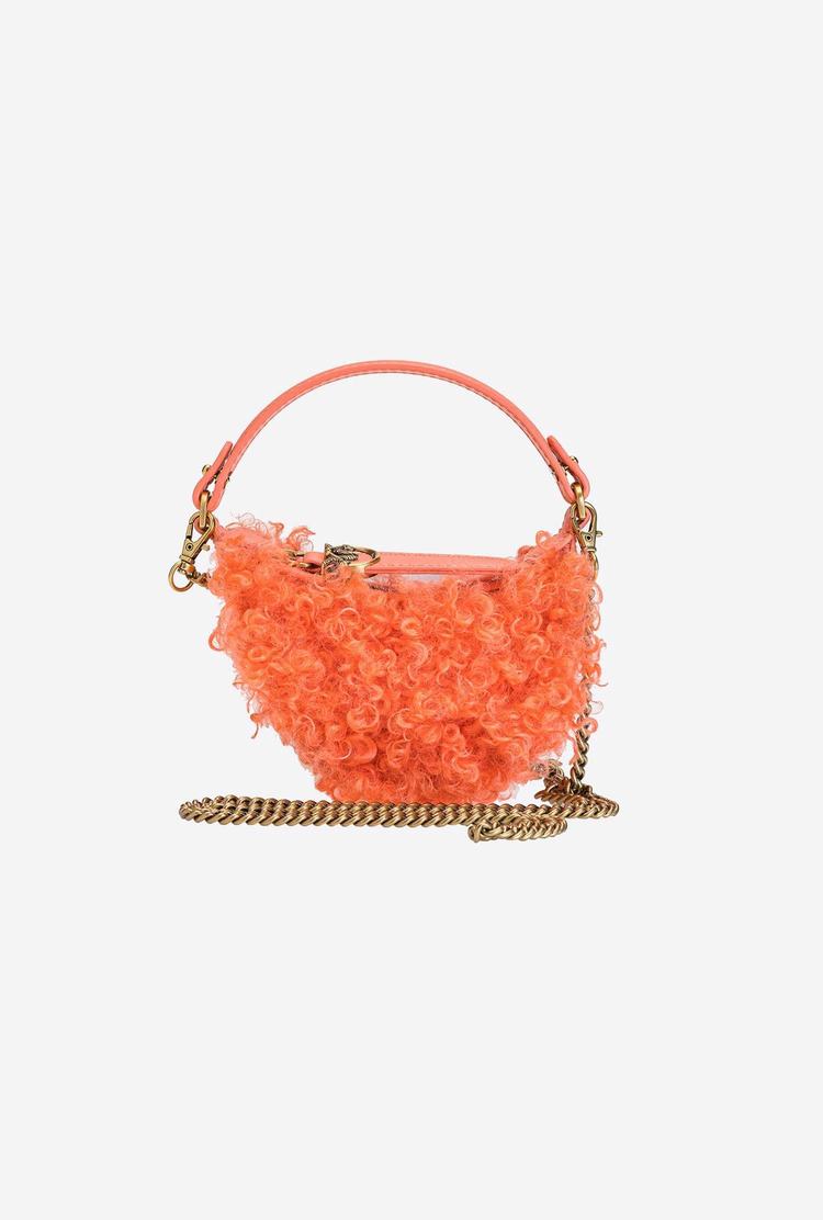 Orange Gold Women's Pinko Micro Long Half Moon Bag Eco Sheepskin Mini Bag | Ireland-24635979