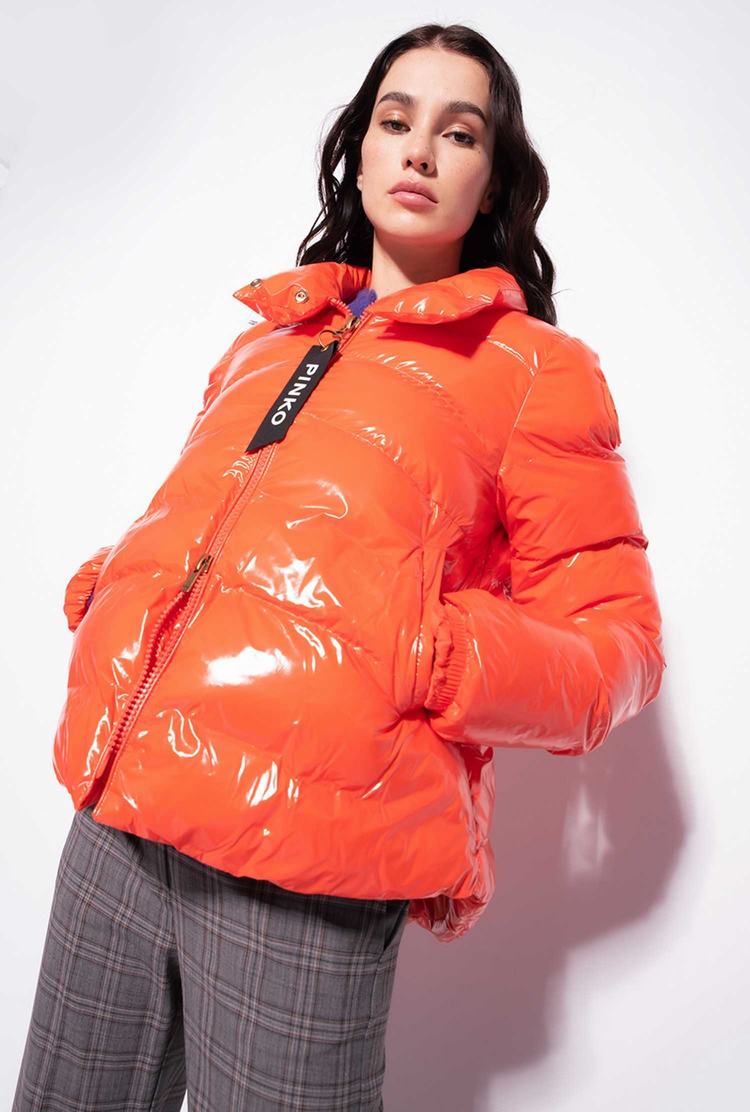 Orange Women's Pinko Padded Crystal Nylon Jackets | Ireland-41326989