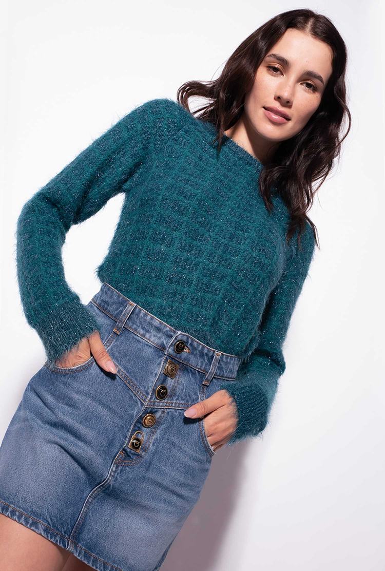 Peacock Green Women's Pinko Alpaca Blend Fluffy Pullover | Ireland-06584799