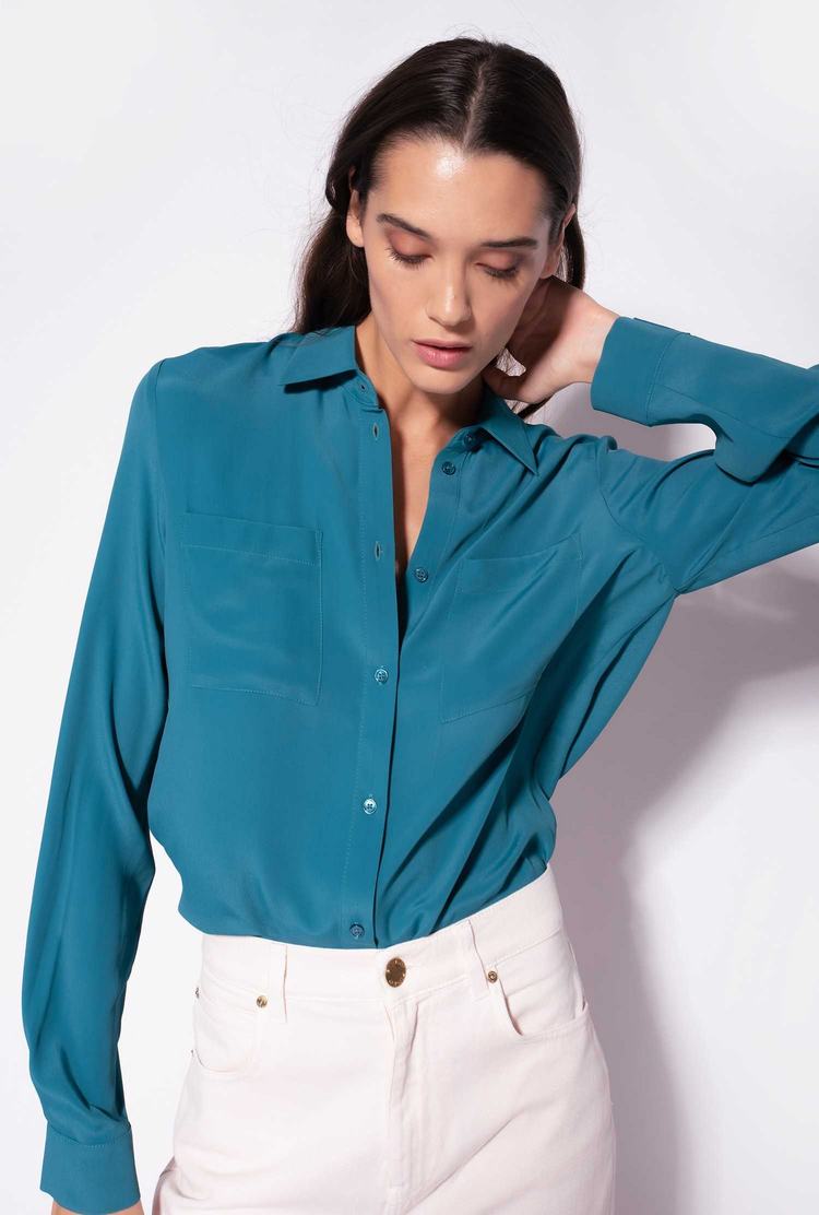 Peacock Green Women's Pinko Breast Pocket Shirts | Ireland-04253799