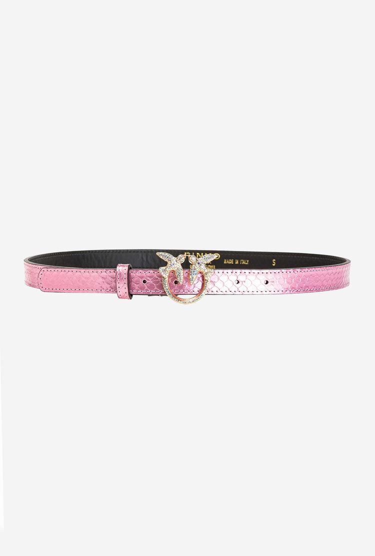 Pink Gold Women's Pinko Galleria Thin Laminated Reptile Skin Belts | Ireland-98351649