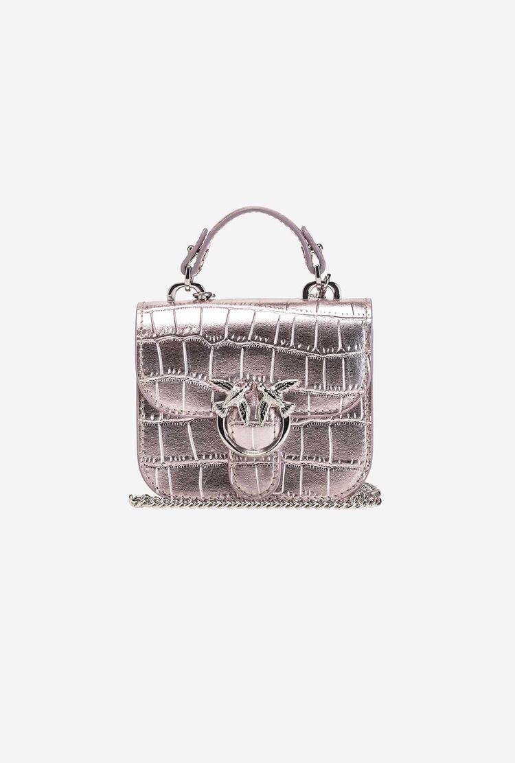 Pink Gold Women's Pinko Micro Love Bag Bell Croco Handbag | Ireland-98230519