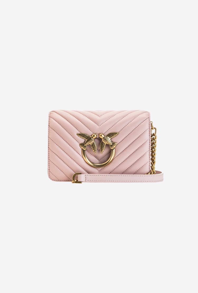 Pink Gold Women's Pinko Mini Love Bag Click V Quilt Crossbody Bags | Ireland-60184329