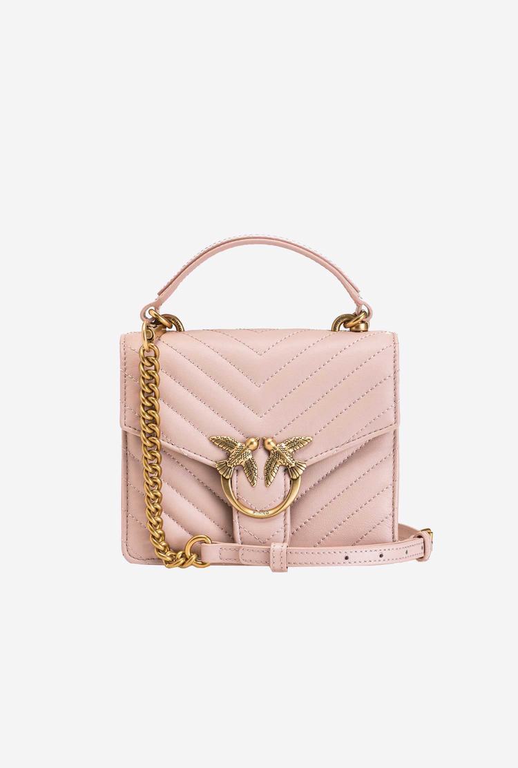 Pink Gold Women's Pinko Mini Love Bag Handle V Quilt Handbag | Ireland-60953179