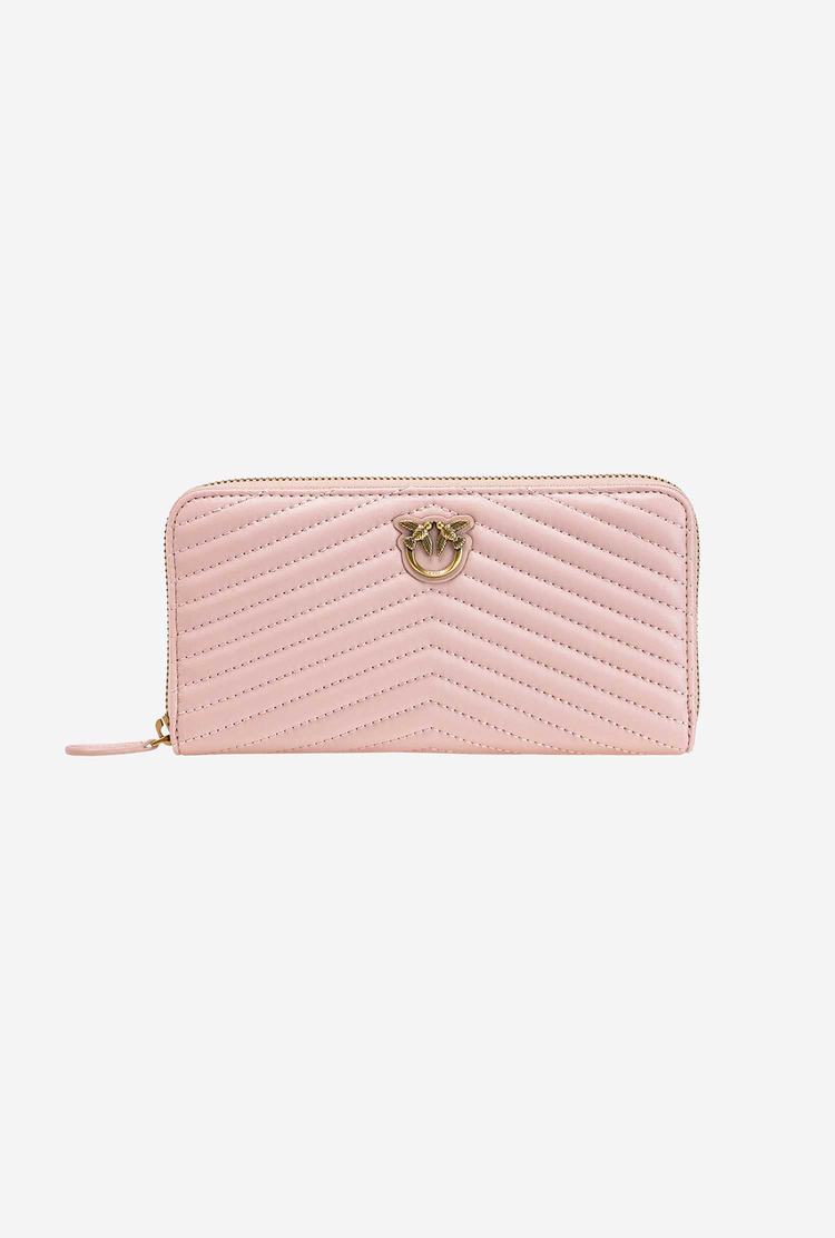 Pink Gold Women's Pinko Zip-around In Chevron-patterned Nappa Leather Purses | Ireland-63741089