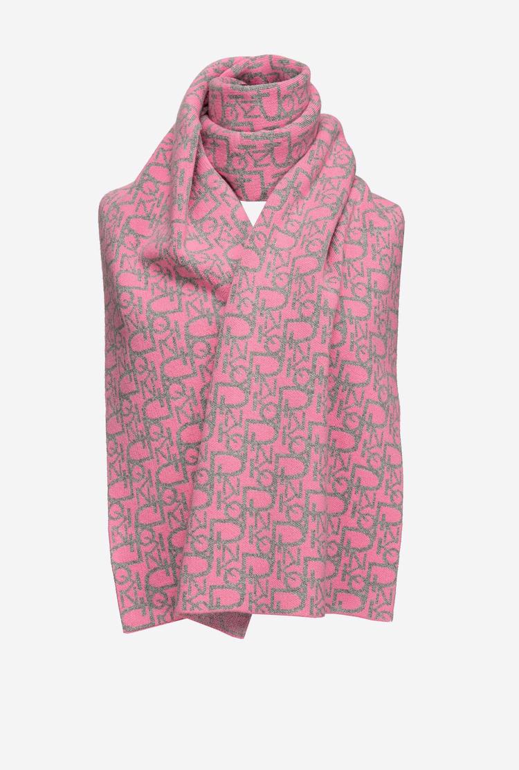 Pink/Grey Women's Pinko Cashmere Jacquard Scarves | Ireland-40791839